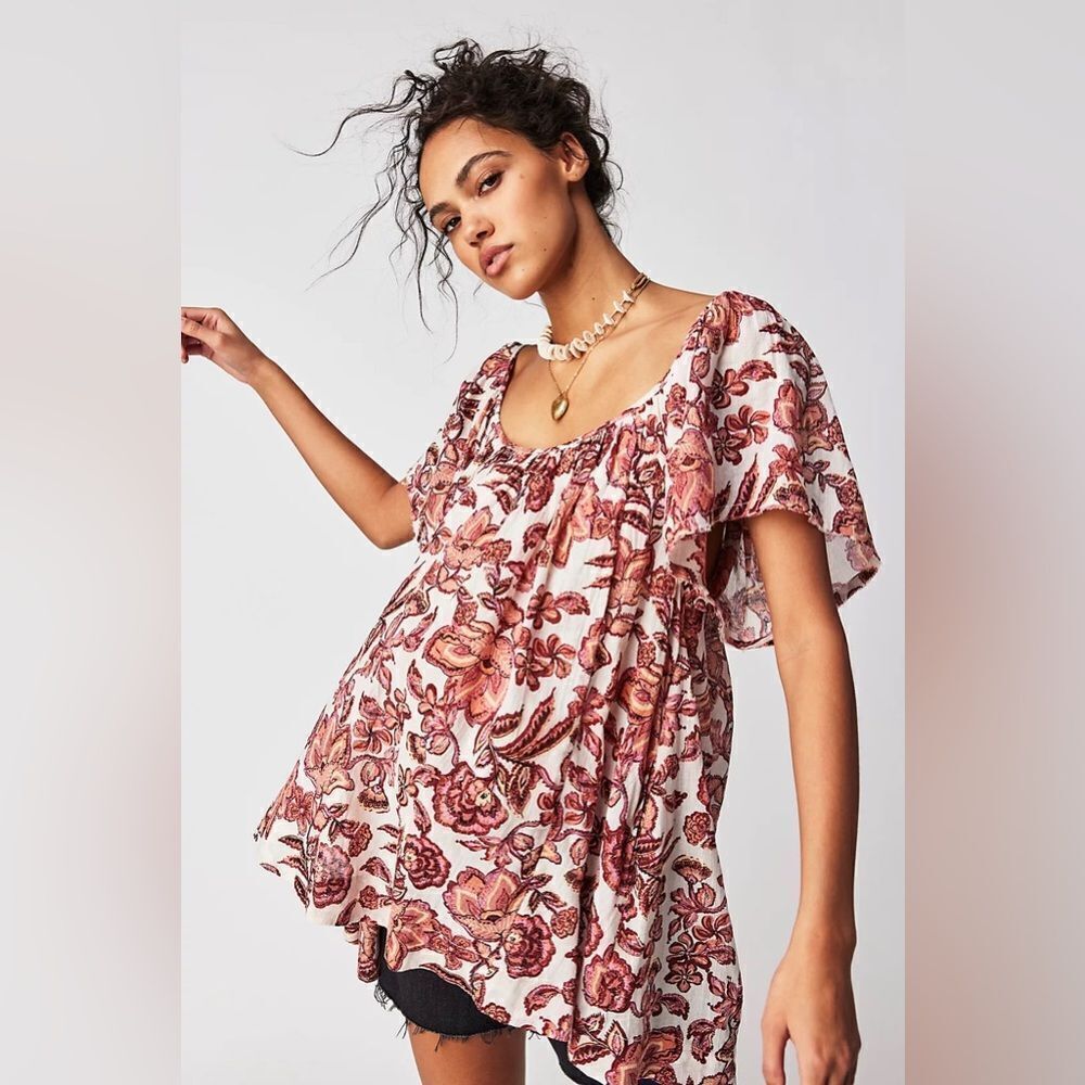 Free People NWT Kauai Getaway Printed Tunic in the Ivory combo Size Small
